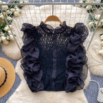 Top en dentelle à volants d’organza, taille unique — coloris
