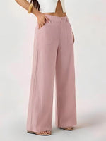 Pantalon large aspect coton-lin à poches plaquées — coloris