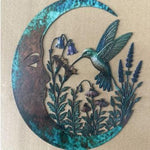 Décoration murale lune et libellule en métal patiné — coloris