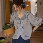 Blouse à col festonné brodé, manches ballon