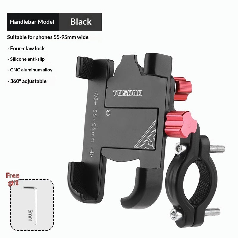 Support téléphone vélo en aluminium — verrou six griffes, 55 à 95 mm