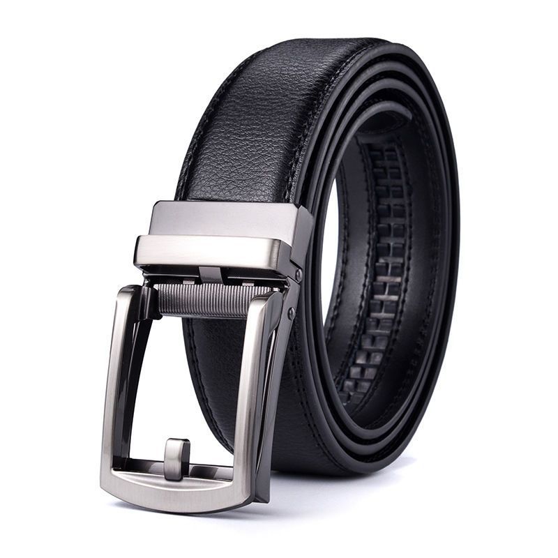 Ceinture homme en croûte de cuir à boucle automatique, noir ou chocolat
