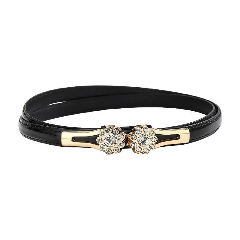 Ceinture fine à fleur sertie de strass — réglable