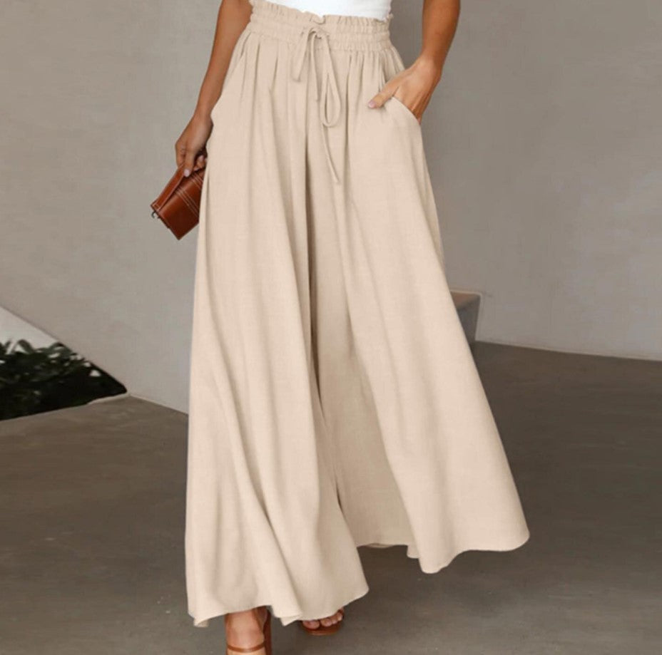 Jupe-culotte longue à taille élastique et cordon — coloris