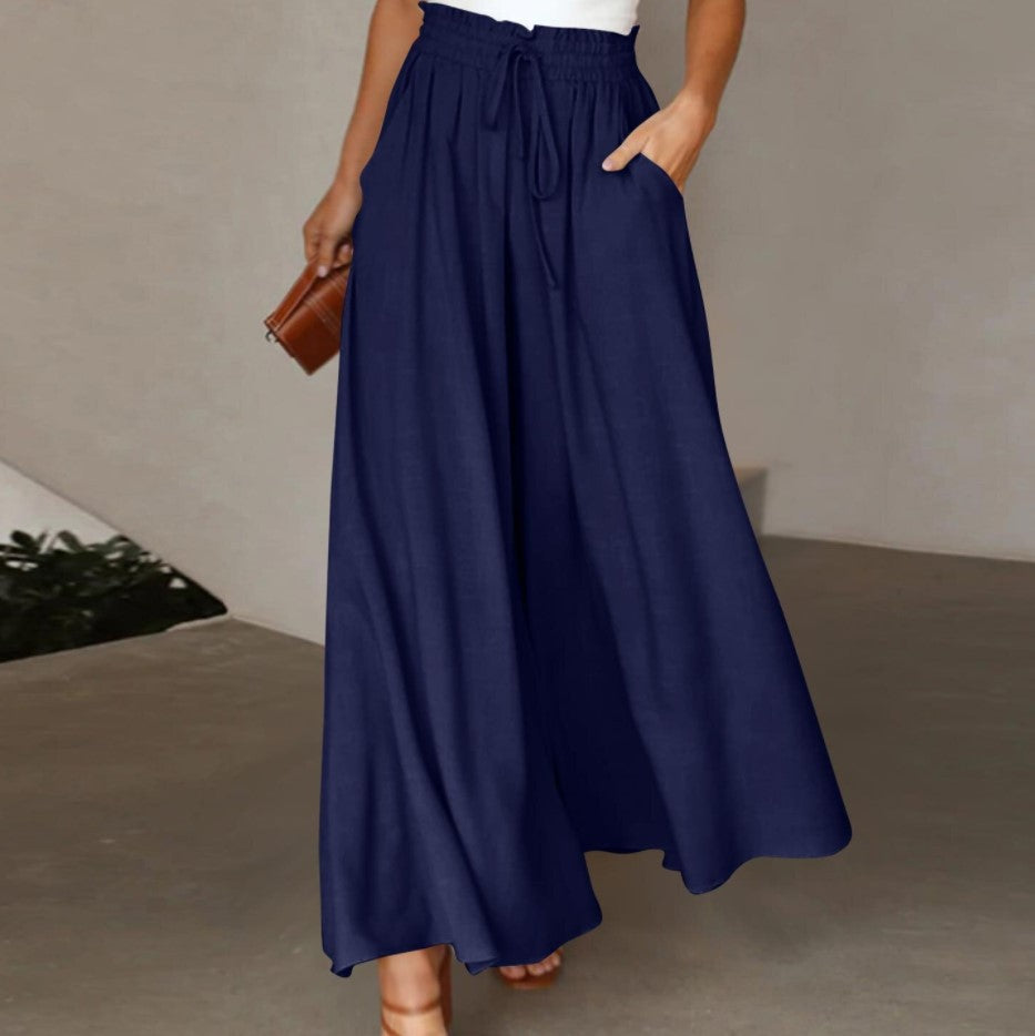 Jupe-culotte longue à taille élastique et cordon — coloris