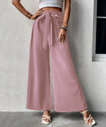 Pantalon large taille haute à ceinture nouée — tissu fluide