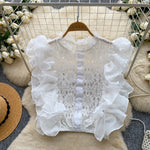 Top en dentelle à volants d’organza, taille unique — coloris