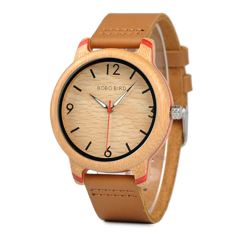 Montre en bois de bambou à bracelet cuir
