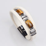 Bracelet homme multi-rangs en cuir et œil de tigre — fermoir acier