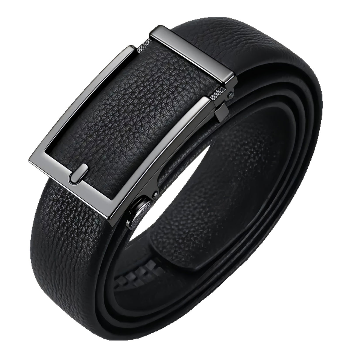 Ceinture homme en cuir de vachette grainé, boucle automatique gun métal