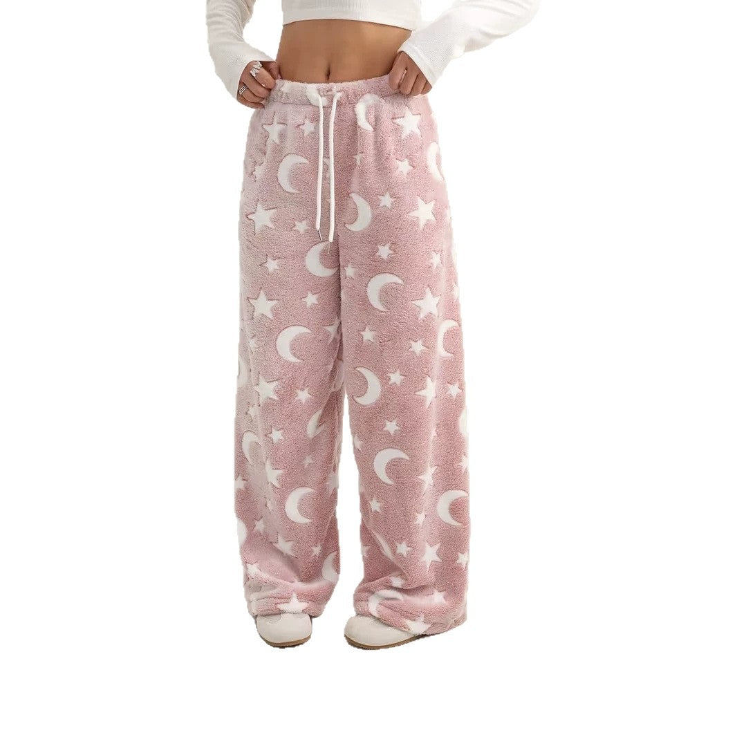 Pantalon de pyjama duveteux, imprimé lunes et étoiles