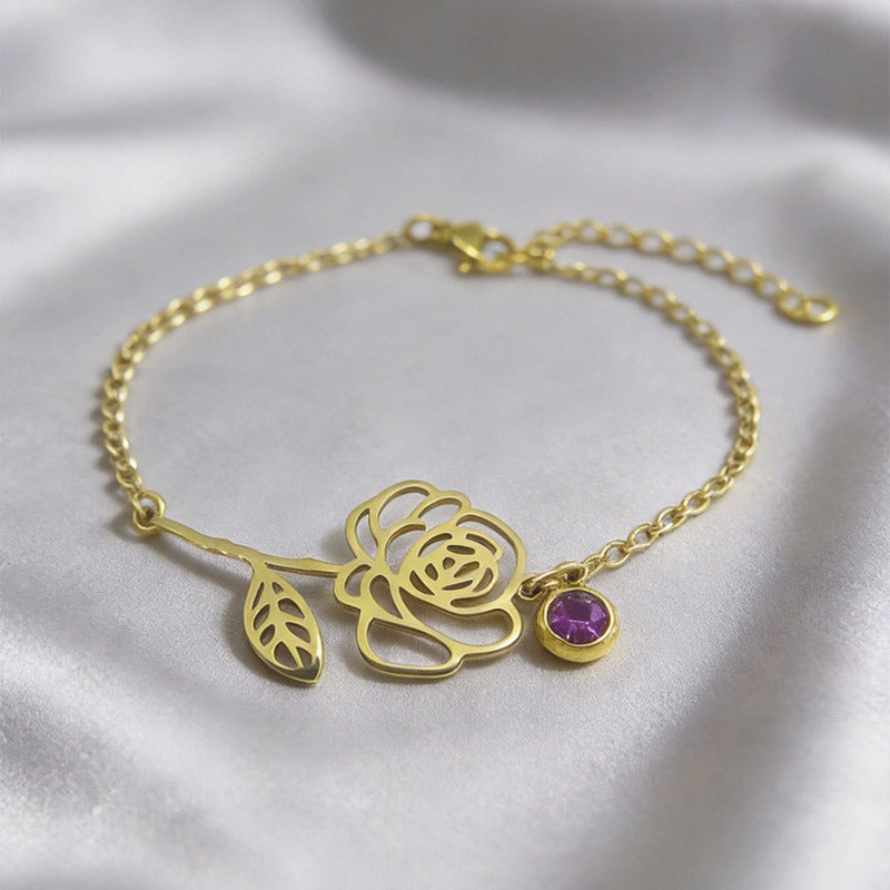 Bracelet fleur de naissance — les 12 mois, acier inoxydable