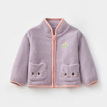 Veste polaire bébé fille à poches lapins — zippée, rose ou lilas