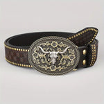 Ceinture homme en cuir clouté — gravure western, boucle appa — coloris