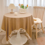 Nappe en coton-lin à pompons, tombé souple — coloris