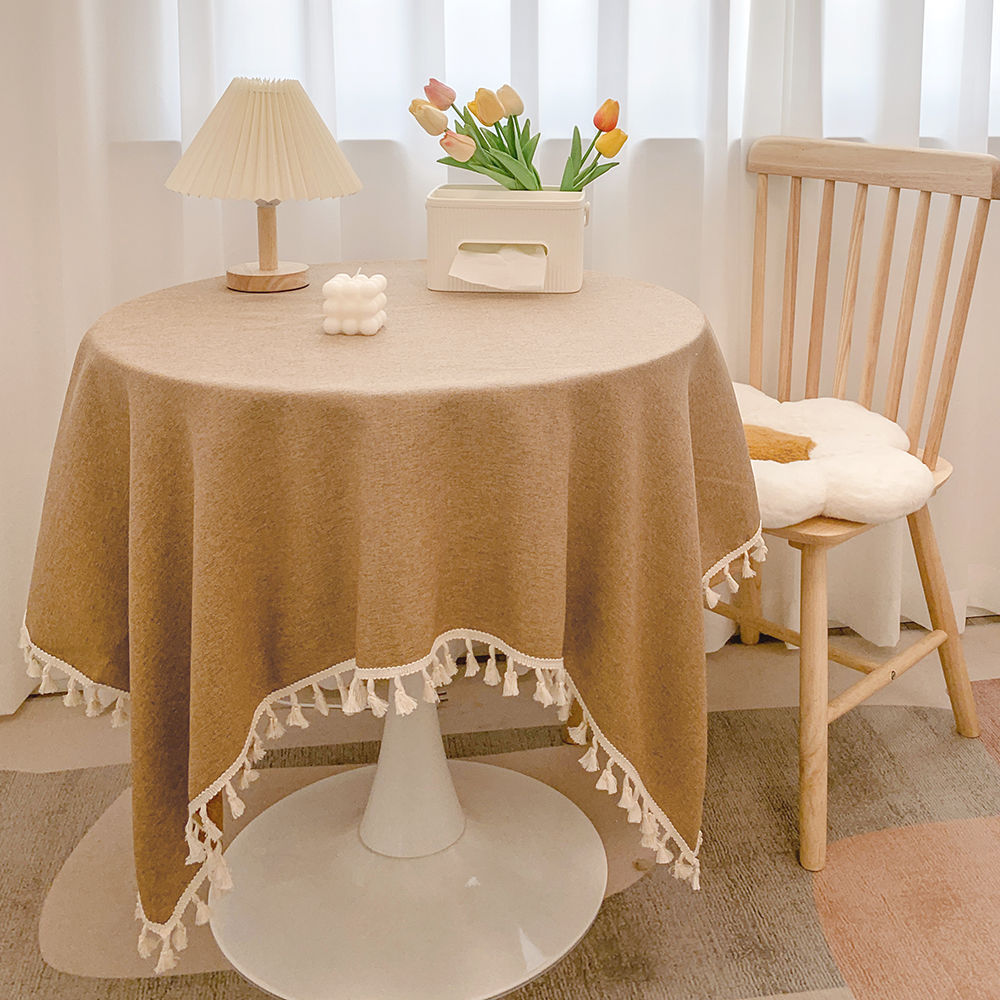 Nappe en coton-lin à pompons, tombé souple — coloris