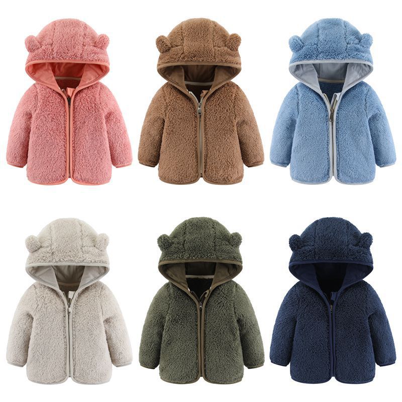 Veste peluche à capuche oreilles d’ourson pour bébé — zippée, 70 à 100 cm