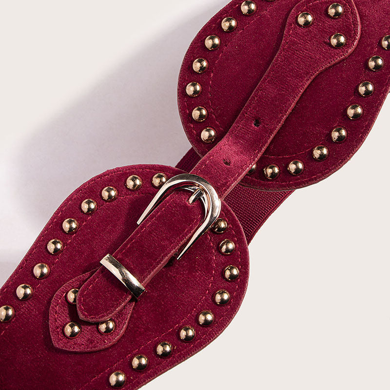 Ceinture large élastique en suédine cloutée