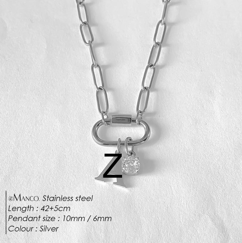 Collier lettre à personnaliser — initiale A à Z, acier inoxy — coloris
