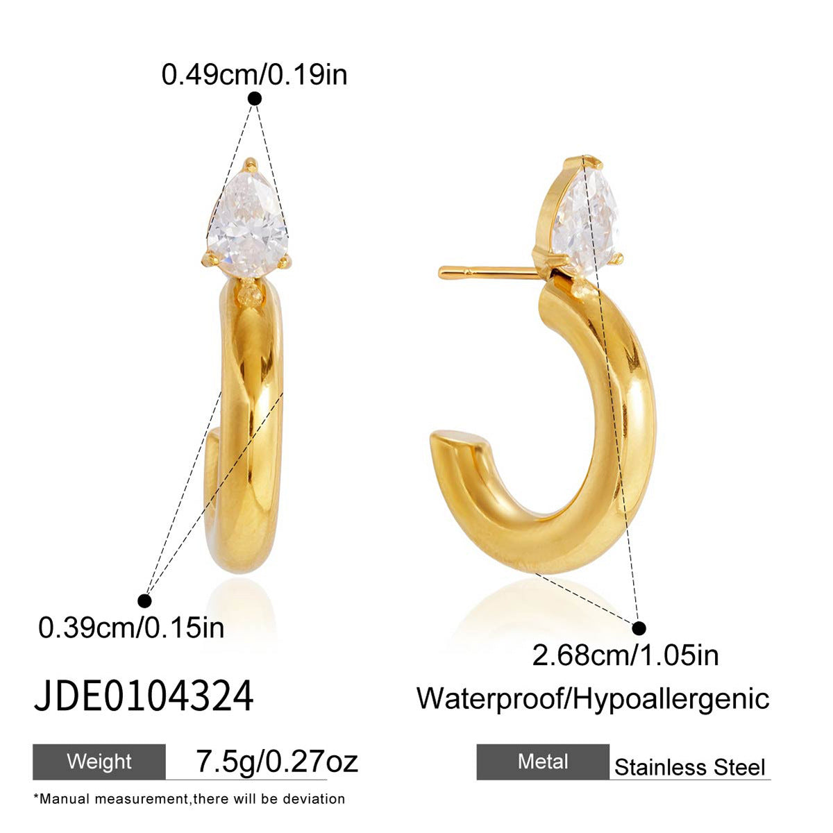 Boucles d’oreilles en C serties de zircons — acier titane