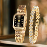 Parure montre carrée et bracelet à strass — coloris