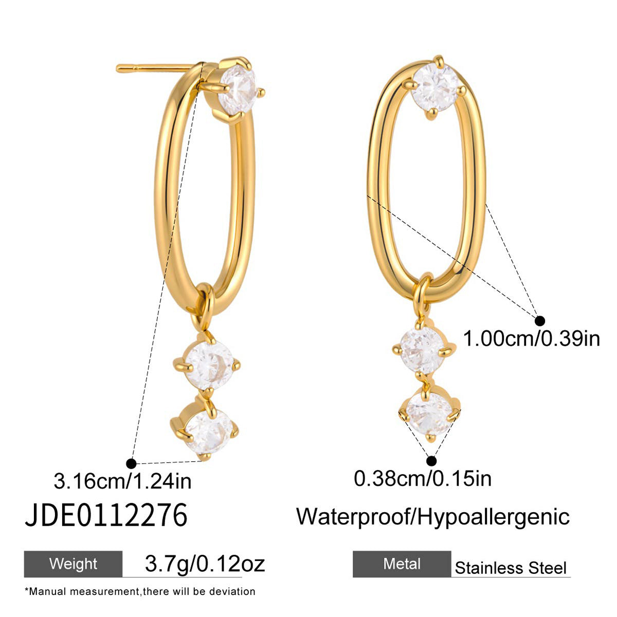 Boucles d’oreilles ovales dorées serties de zircon blanc