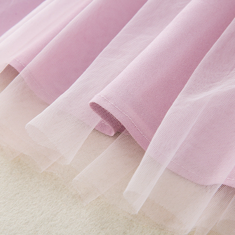 Robe bébé fille effet tweed et jupe en tulle — col en dentelle