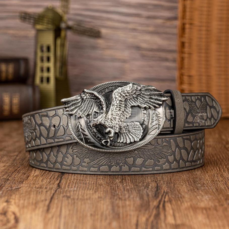 Ceinture western homme à boucle ovale aigle, bande pavée en  — coloris