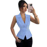 Top sans manches à col cranté, taille drapée
