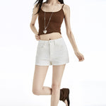 Short en jean blanc taille haute — coupe droite