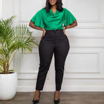 Pantalon cigarette taille haute, coupe fuselée