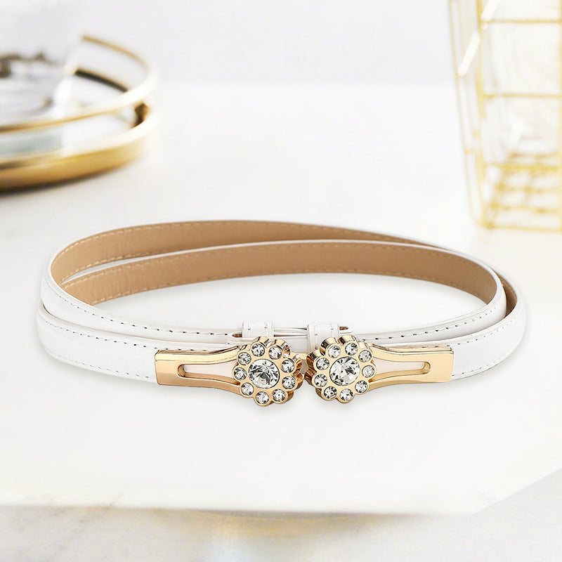 Ceinture fine à fleur sertie de strass — réglable