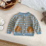 Gilet enfant en maille rayée à poches fruits — pomme ou poire