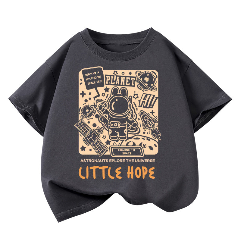 T-shirt garçon en coton — coupe ample, manches courtes — coloris