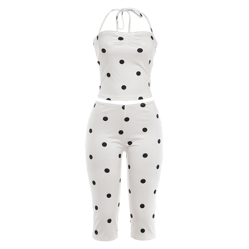 Ensemble bandeau dos nu et pantacourt à pois — blanc