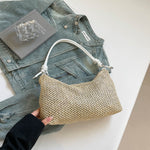 Sac d'épaule en paille tressée — anse nouée, poche intérieur — coloris