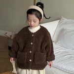 Veste teddy enfant en sherpa bouclé — col rond boutonné, cho — coloris