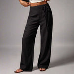 Pantalon large taille haute, ceinture à nouer
