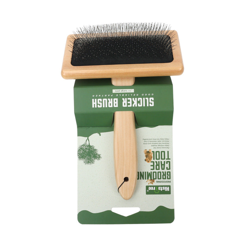 Brosse de toilettage à picots — manche en bambou, chien et c — coloris