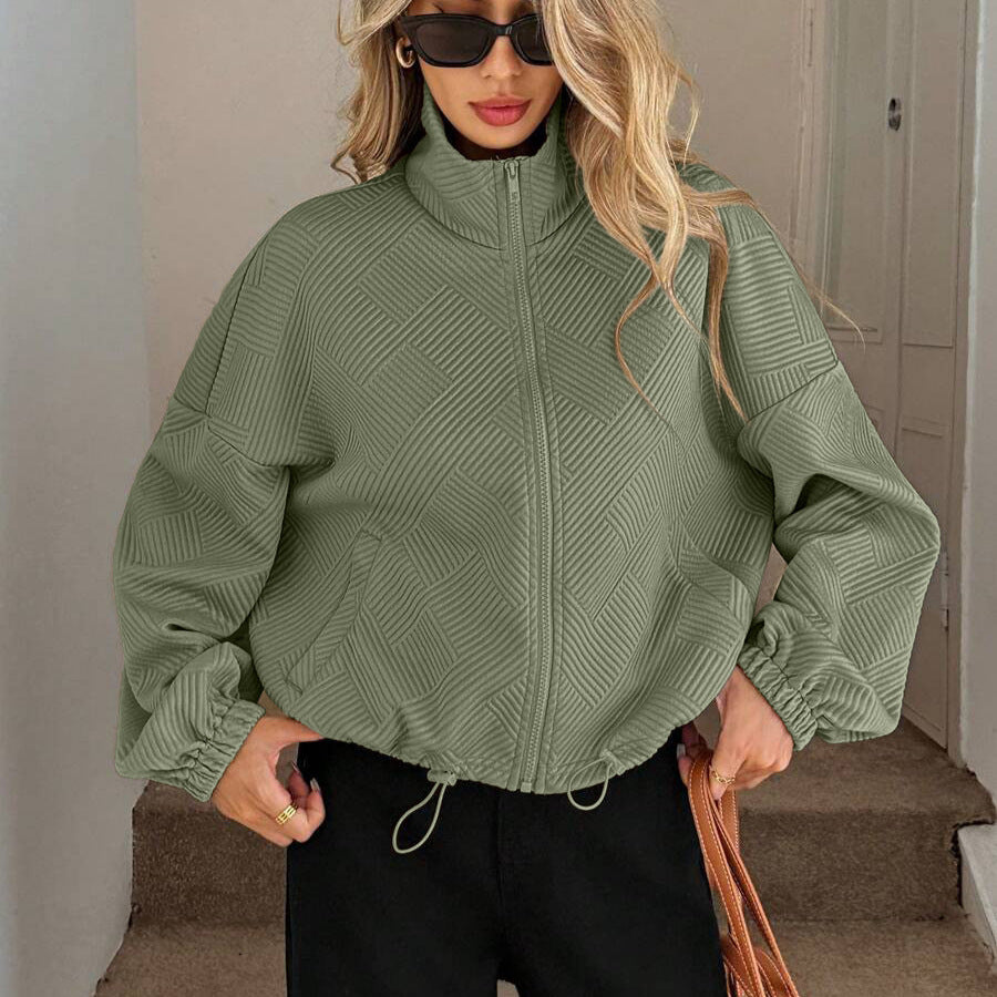 Veste zippée en maille gaufrée, bas à cordon