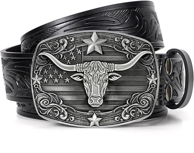 Ceinture homme en cuir gravé — motif western, pour jean — coloris