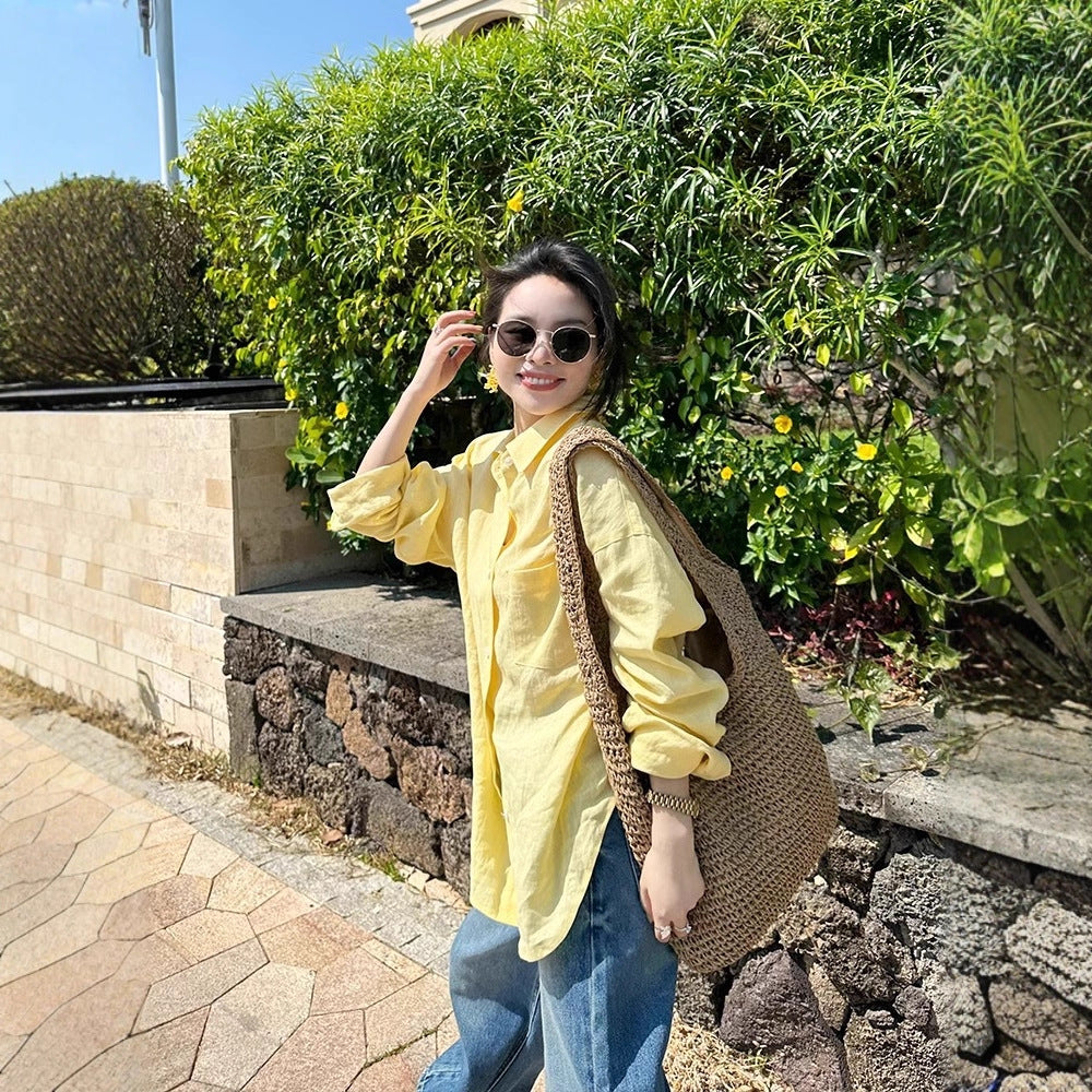 Chemise jaune ample en voile léger