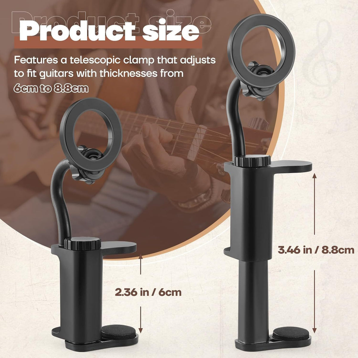 Pince porte-téléphone pour manche de guitare