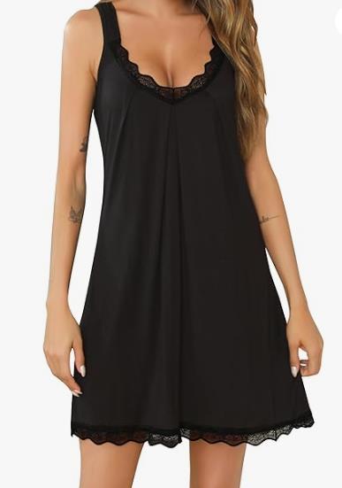 Chemise de nuit en modal à encolure de dentelle — sans manches
