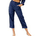 Pantalon femme uni à taille élastique — coupe fluide — coloris
