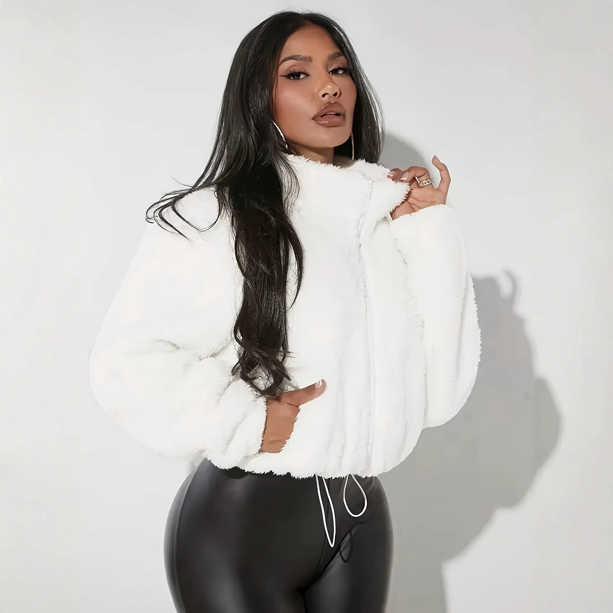 Veste polaire femme zippée à col montant — cordon à l'ourlet