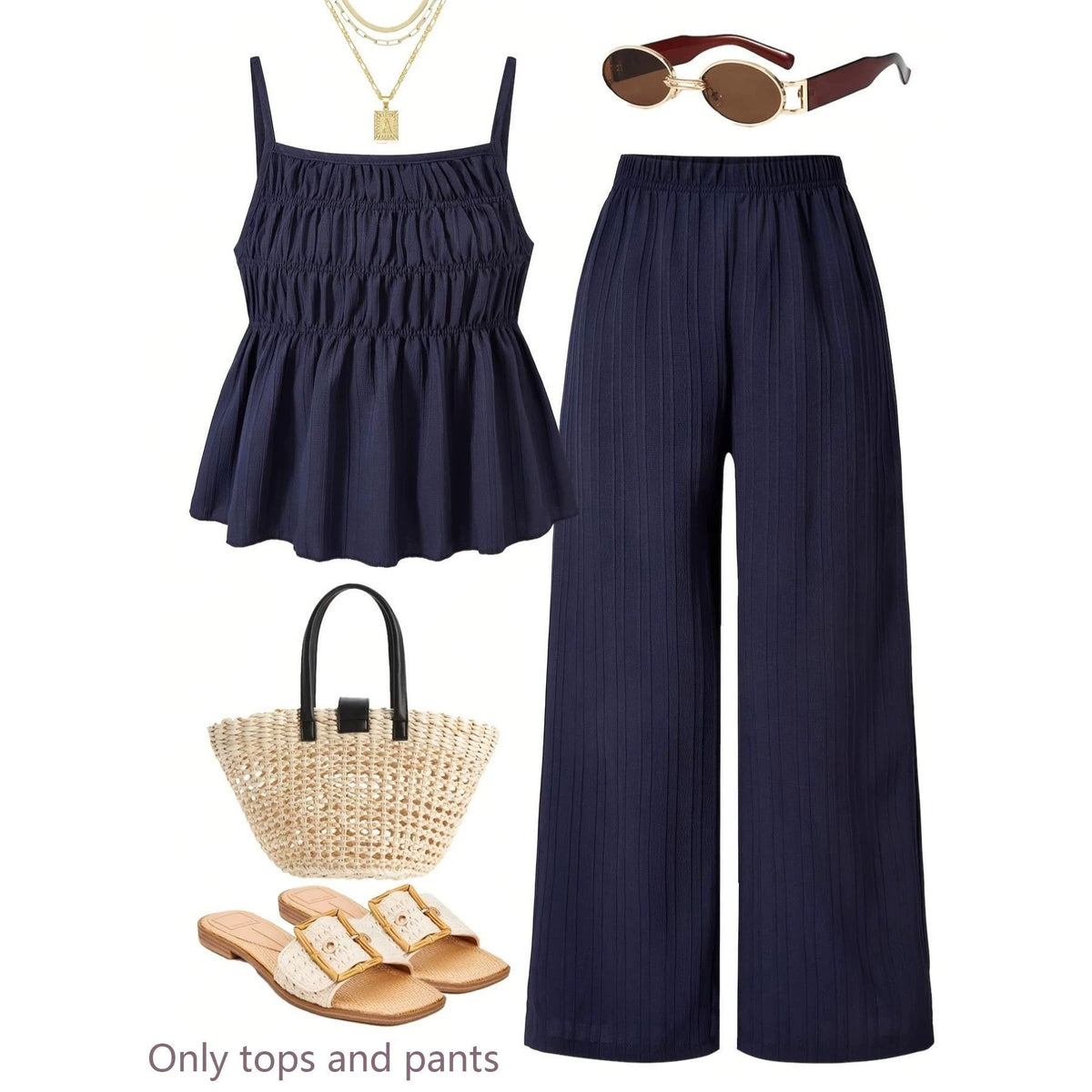 Ensemble 2 pièces — caraco froncé et pantalon large