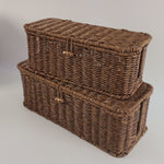 Panier de rangement à couvercle, effet rotin tressé