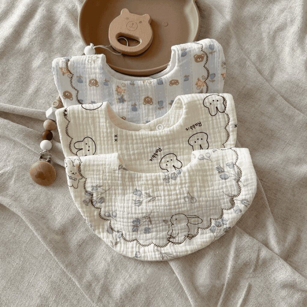 Bavoirs naissance en gaze de coton — lot de trois