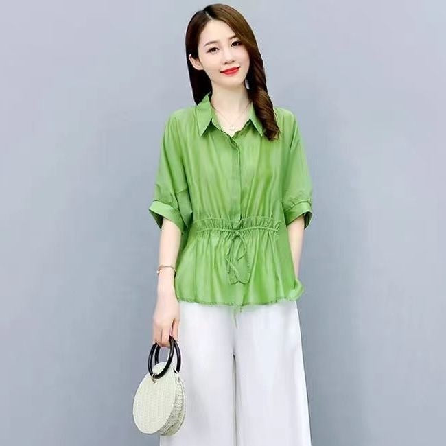 Ensemble 2 pièces grande taille — lin mélangé, pantalon large